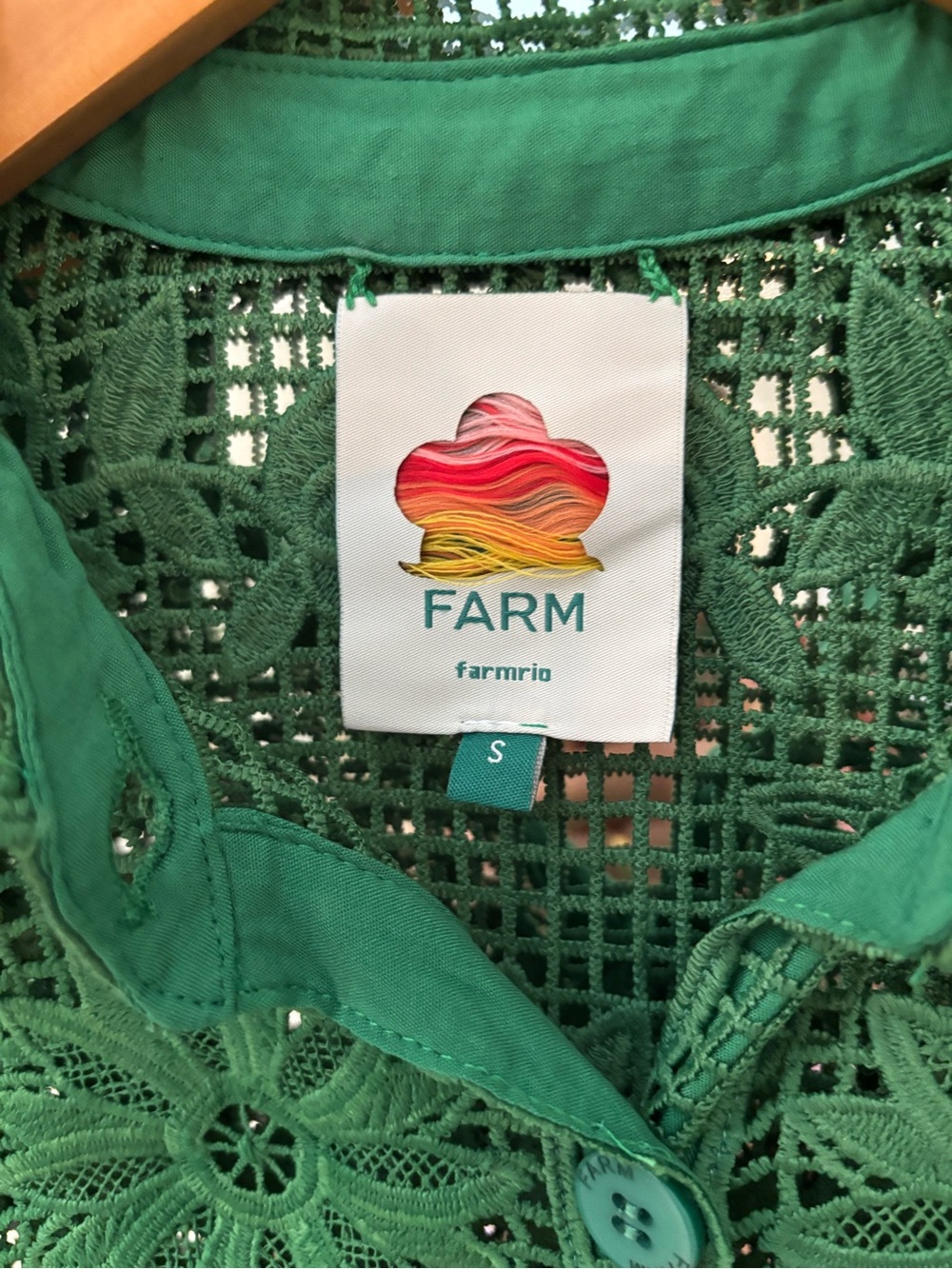 Farm Rio Green Landscape Guipure Blouse / Button Up Shirt size Small - Picture 7 of 9